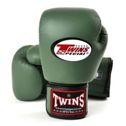 BGVL3 Twins Olive Green Velcro Boxing Gloves