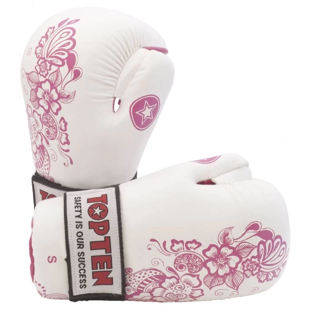 TOP TEN Flowers Pointfighter Gloves White/Pink 3 TOP TEN Flowers Pointfighter Gloves White/Pink
